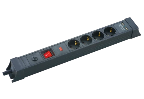SP-04S-USB Safety power strip with 4 Schuko outlets and 2 USB ports, with 3x1.5mm cable