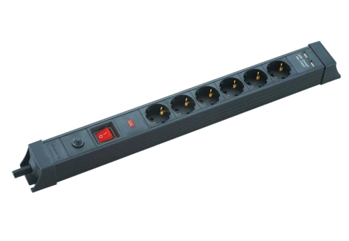 SP-06S-USB POWER STRIP WITH 6 SCHUKO SOCKETS AND 2 USB PORTS